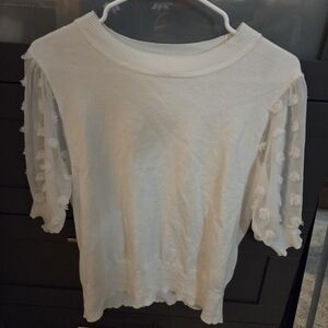 Elegant White Women's Top with Textured Shear Sleeves